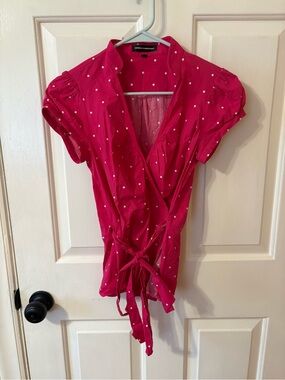 Express Design Studio Polka Dot Wrap Blouse